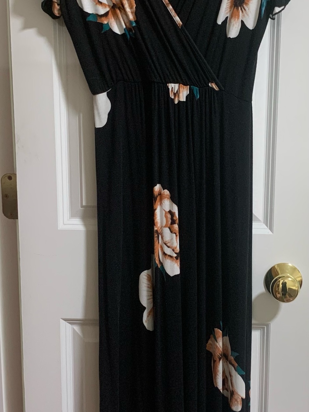 Loveappella Black Maxi Dress with Cream and Teal Floral Print